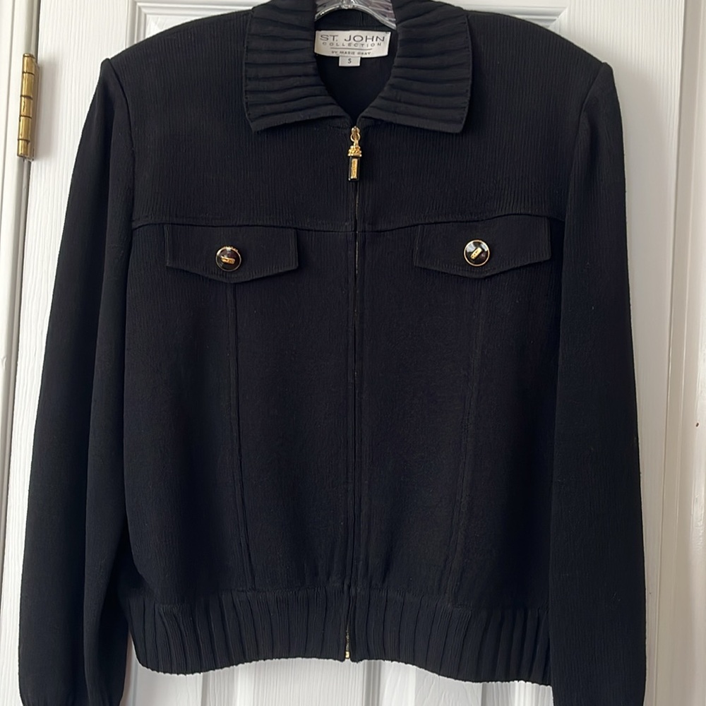ST.JOHN By Mary Gray Jacket Collared Full Zip Closure Black - Picture 4 of 8